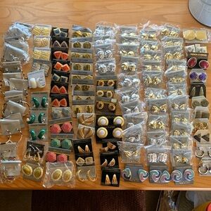 Bulk Lot of Assorted Gold tone & Colorful Enamel Vintage Fashion Earrings 107 pr